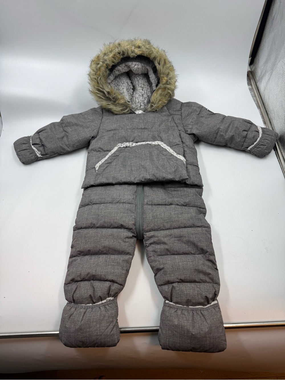 Faux par drum infant snowsuit grey size 12 month